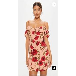 Dusty Pink Rose Print Bodycon Dress